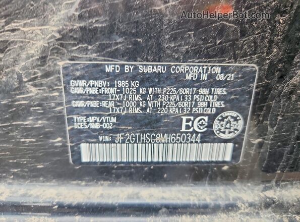 JF2GTHSC8MH650344 2021 SUBARU CROSSTREK Black ძრავის განყოფილების ხედი