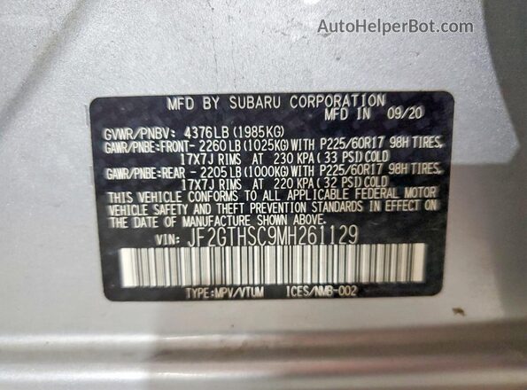 JF2GTHSC9MH261129 2021 SUBARU CROSSTREK Silver Widok wnętrza 360 stopni