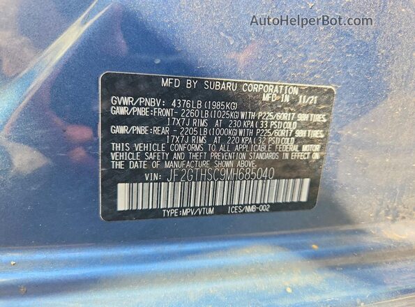 JF2GTHSC9MH685040 2021 SUBARU CROSSTREK Синий Вид подкапотного пространства