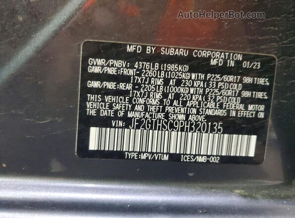 JF2GTHSC9PH320135 2023 SUBARU CROSSTREK Gray სალონის 360-გრადუსიანი ხედი