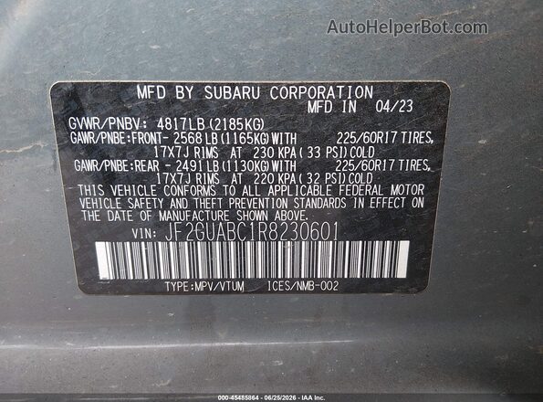 JF2GUABC1R8230601 2024 SUBARU CROSSTREK Light Blue Vista del compartimento del motor
