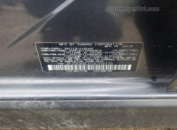 JF2GUABC6S8258335 2025 SUBARU CROSSTREK Charcoal Vista de la etiqueta del VIN