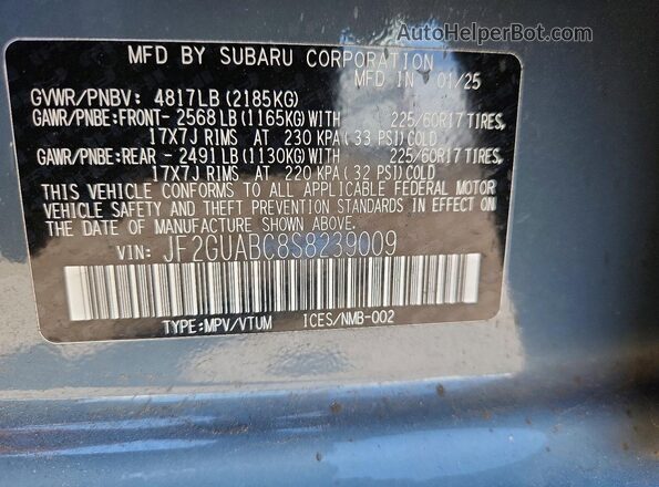 JF2GUABC8S8239009 2025 SUBARU CROSSTREK Blue 