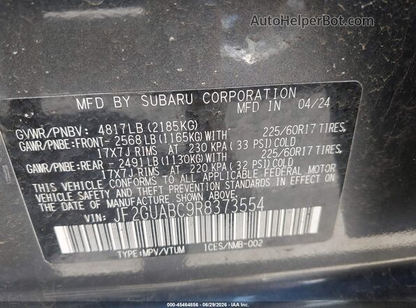 JF2GUABC9R8373554 2024 SUBARU CROSSTREK Black Engine compartment view