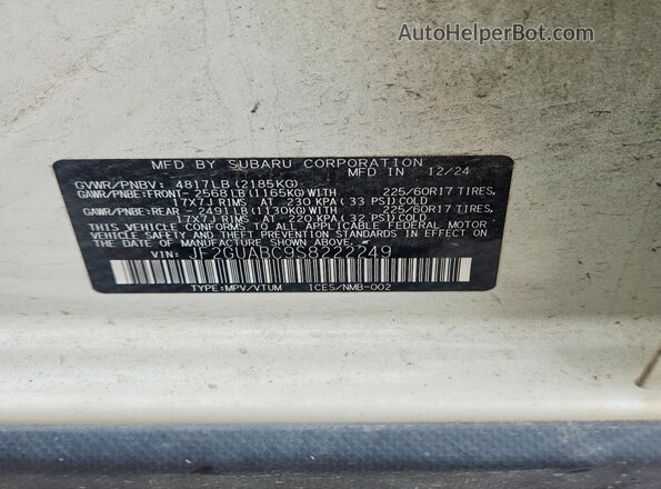 JF2GUABC9S8222249 2025 SUBARU CROSSTREK White VIN sticker view