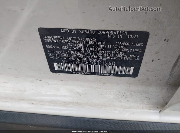 JF2GUABCXR8312004 2024 SUBARU CROSSTREK White Շարժիչի բաժամունքի տեսք
