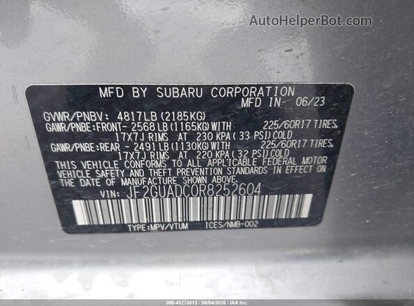 JF2GUADC0R8252604 2024 SUBARU CROSSTREK Silver Շարժիչի բաժամունքի տեսք