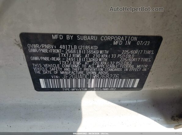 JF2GUADC1R8268276 2024 SUBARU CROSSTREK White Շարժիչի բաժամունքի տեսք