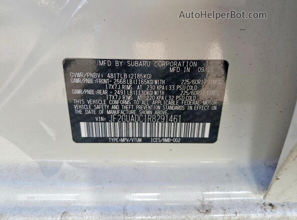 JF2GUADC1R8291461 2024 SUBARU CROSSTREK White Vista del compartimento del motor
