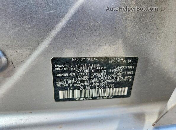 JF2GUADC1R8377000 2024 SUBARU CROSSTREK Silver ძრავის განყოფილების ხედი