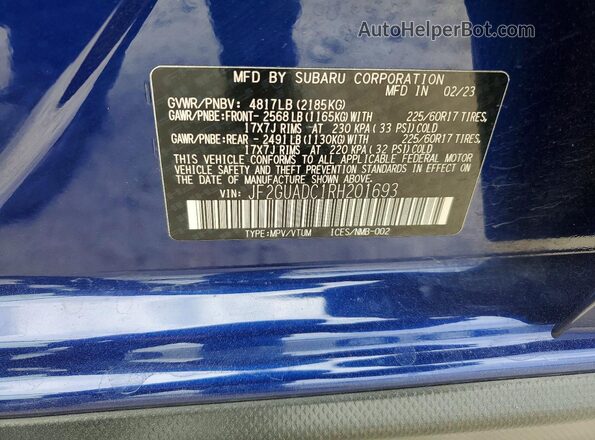 JF2GUADC1RH201693 2024 SUBARU CROSSTREK Blue 