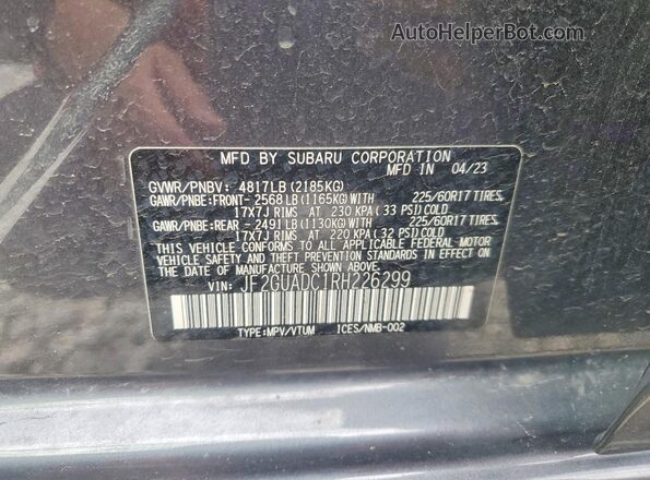 JF2GUADC1RH226299 2024 SUBARU CROSSTREK Gray VIN კოდის სტიკერის ხედი