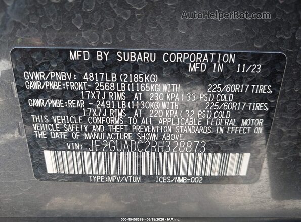 JF2GUADC2RH328873 2024 SUBARU CROSSTREK Black ძრავის განყოფილების ხედი