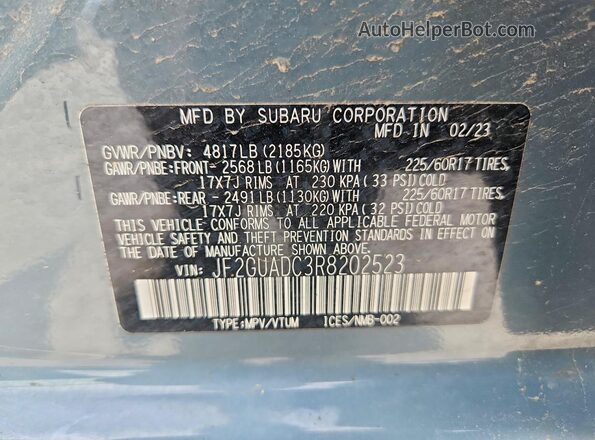 JF2GUADC3R8202523 2024 SUBARU CROSSTREK Серый 