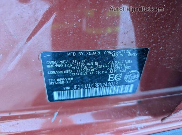 JF2GUADC3RH244013 2024 SUBARU CROSSTREK Orange 
