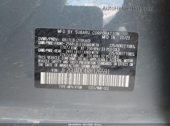 JF2GUADC4RH326591 2024 SUBARU CROSSTREK Dark Blue Vista del compartimento del motor