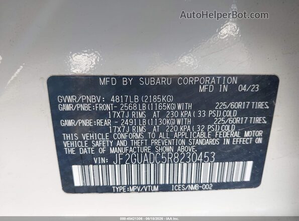 JF2GUADC5R8230453 2024 SUBARU CROSSTREK White Շարժիչի բաժամունքի տեսք