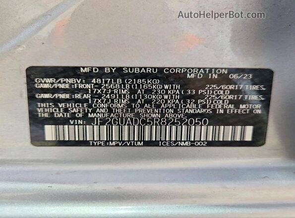JF2GUADC5R8252050 2024 SUBARU CROSSTREK Silver Շարժիչի բաժամունքի տեսք