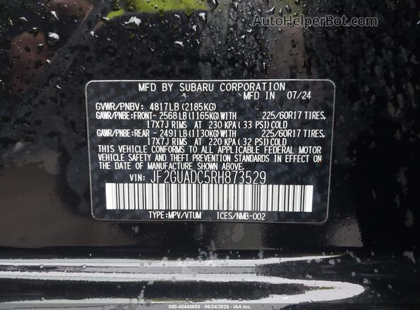 JF2GUADC5RH873529 2024 SUBARU CROSSTREK Black Widok komory silnika