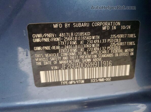 JF2GUADC6RH911916 2024 SUBARU CROSSTREK Blue 
