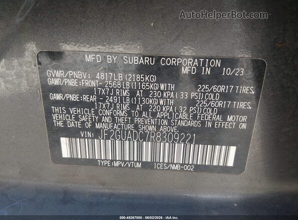 JF2GUADC7R8309221 2024 SUBARU CROSSTREK Gray Շարժիչի բաժամունքի տեսք