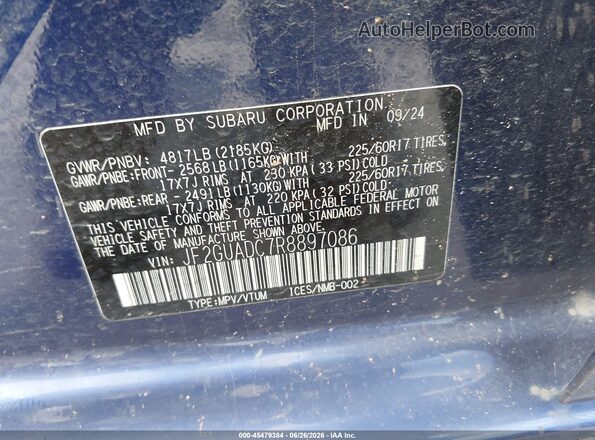 JF2GUADC7R8897086 2024 SUBARU CROSSTREK Blue Vista del compartimento del motor