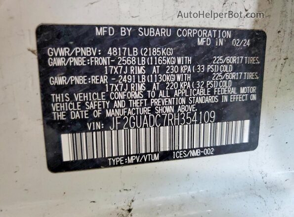 JF2GUADC7RH354109 2024 SUBARU CROSSTREK White 
