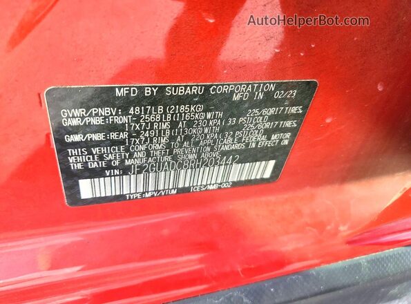 JF2GUADC8RH203442 2024 SUBARU CROSSTREK Red VIN sticker view