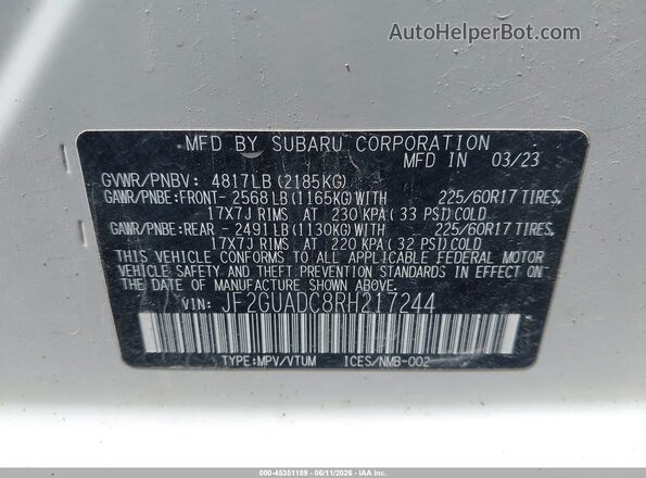 JF2GUADC8RH217244 2024 SUBARU CROSSTREK Белый Вид подкапотного пространства