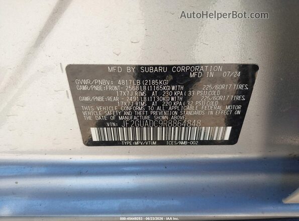JF2GUADC9R8864848 2024 SUBARU CROSSTREK Silver Engine compartment view