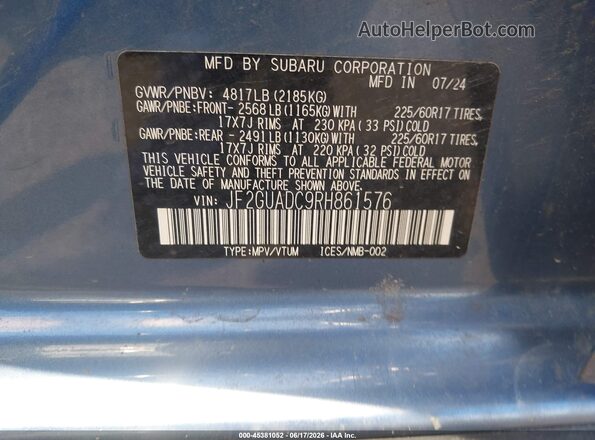 JF2GUADC9RH861576 2024 SUBARU CROSSTREK Blue Engine compartment view
