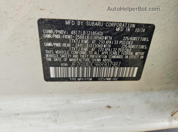 JF2GUADC9RH907987 2024 SUBARU CROSSTREK White Engine compartment view