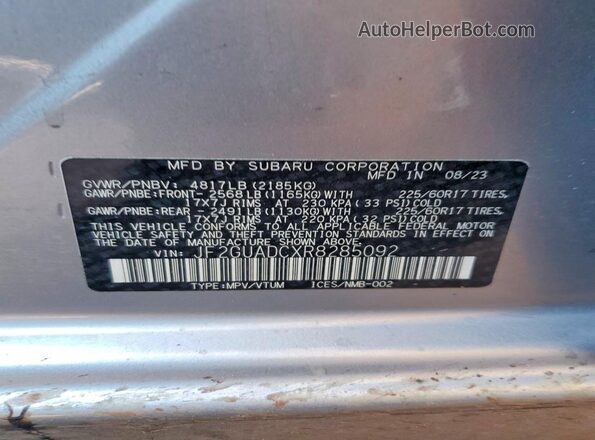 JF2GUADCXR8285092 2024 SUBARU CROSSTREK Silver Սալոնի 360 աստիճան տեսք