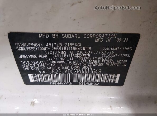 JF2GUADCXR8883649 2024 SUBARU CROSSTREK Белый Вид подкапотного пространства