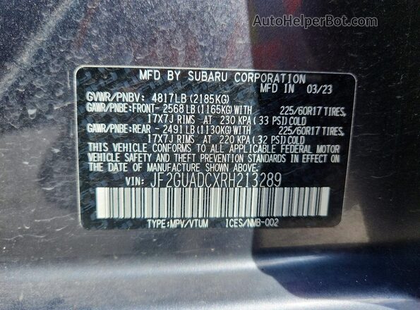 JF2GUADCXRH213289 2024 SUBARU CROSSTREK Gray 