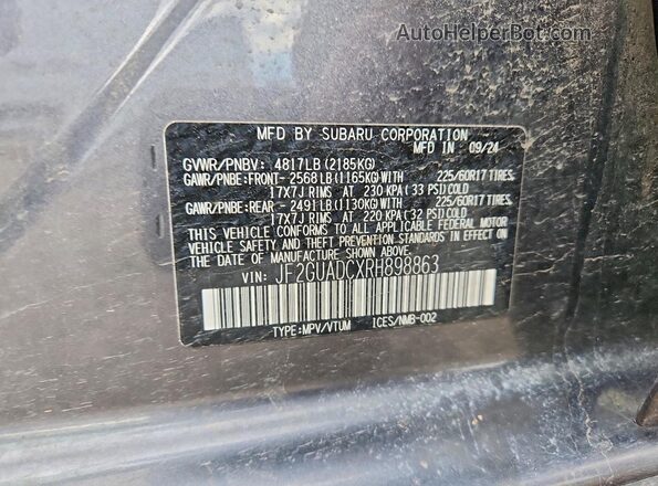 JF2GUADCXRH898863 2024 SUBARU CROSSTREK Gray Вид наклейки з VIN-кодом