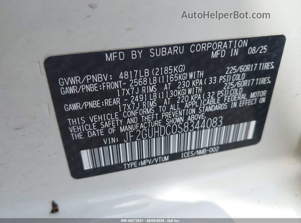 JF2GUHDC0S8344083 2025 SUBARU CROSSTREK White Widok komory silnika