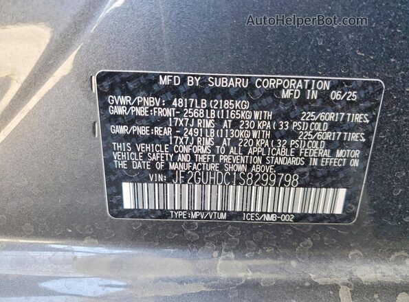 JF2GUHDC1S8299798 2025 SUBARU CROSSTREK Gray Vista del compartimento del motor