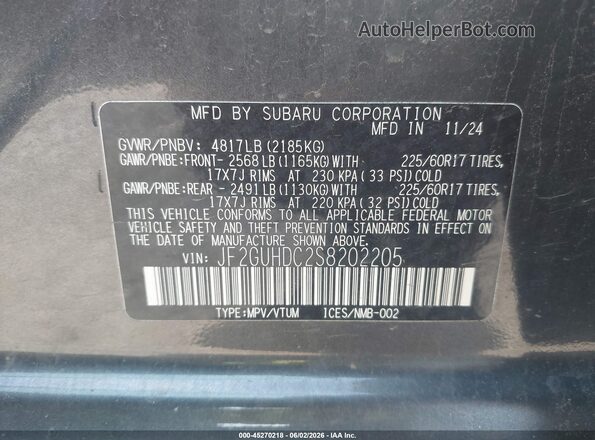 JF2GUHDC2S8202205 2025 SUBARU CROSSTREK Gray Engine compartment view