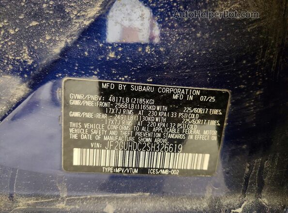 JF2GUHDC2SH326619 2025 SUBARU CROSSTREK Blue VIN sticker view