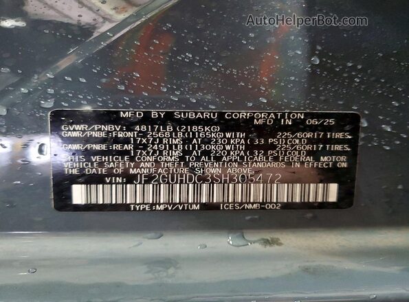 JF2GUHDC3SH305472 2025 SUBARU CROSSTREK Blue 360 interior view