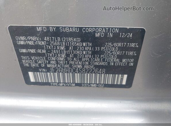 JF2GUHDC4S8222648 2025 SUBARU CROSSTREK Silver Շարժիչի բաժամունքի տեսք