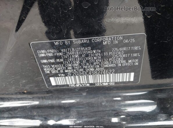 JF2GUHDC4S8274622 2025 SUBARU CROSSTREK Black Engine compartment view