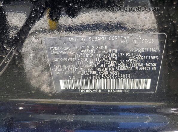 JF2GUHDC5S8325903 2025 SUBARU CROSSTREK Black Widok wnętrza 360 stopni