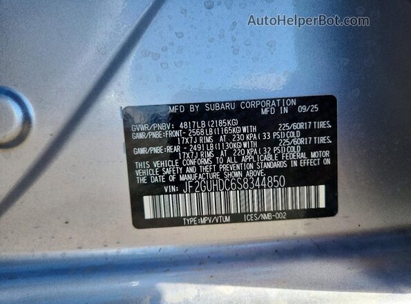 JF2GUHDC6S8344850 2025 SUBARU CROSSTREK Silver Widok komory silnika