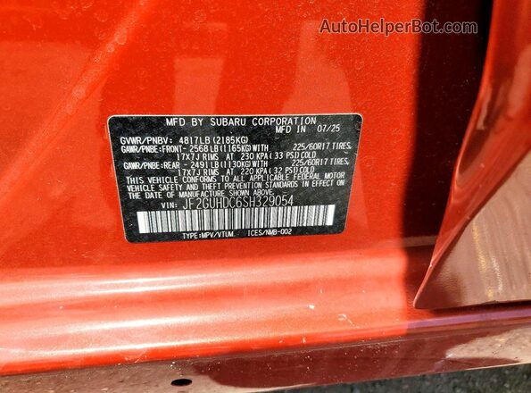 JF2GUHDC6SH329054 2025 SUBARU CROSSTREK Оранжевый Вид наклейки с VIN-кодом