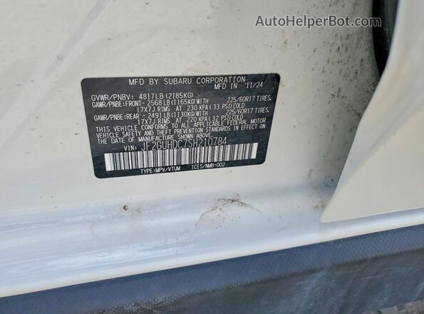 JF2GUHDC7SH210784 2025 SUBARU CROSSTREK White Շարժիչի բաժամունքի տեսք