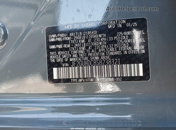 JF2GUHDC8S8238321 2025 SUBARU CROSSTREK Silver Widok komory silnika