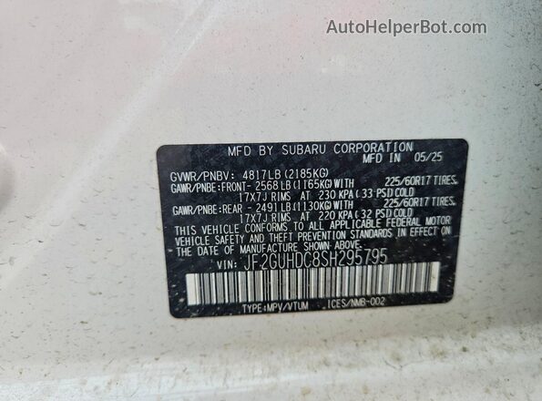 JF2GUHDC8SH295795 2025 SUBARU CROSSTREK White Widok komory silnika