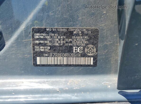 JF2GUHFC4RH265104 2024 SUBARU CROSSTREK Gray Սալոնի 360 աստիճան տեսք